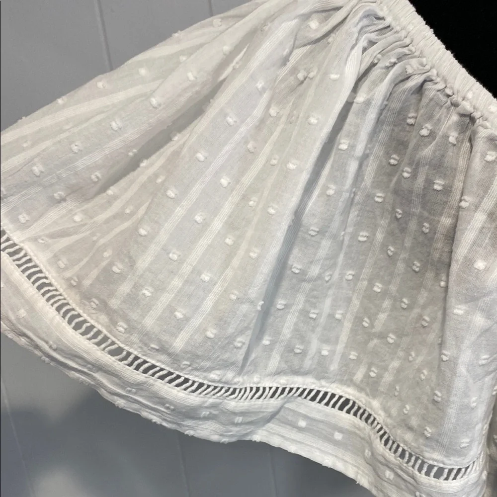 LOFT Blouse Ruffle Puff Sleeve Smocked Swiss Dot Romantic Milkmaid White Medium